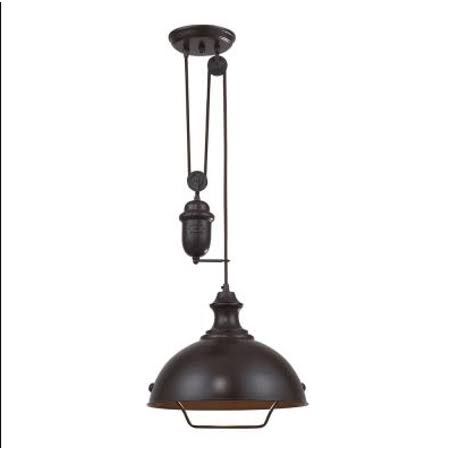 Pulley Adjustable Pendant Light - One Light Adjustable Pendant - Farmhouse Style Oiled Bronze Finish with Metal Shade - 31-BEL-2