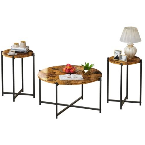 AWQM Metal Coffee Table Set of 3 w/ 2 Sofa Table for Living Room