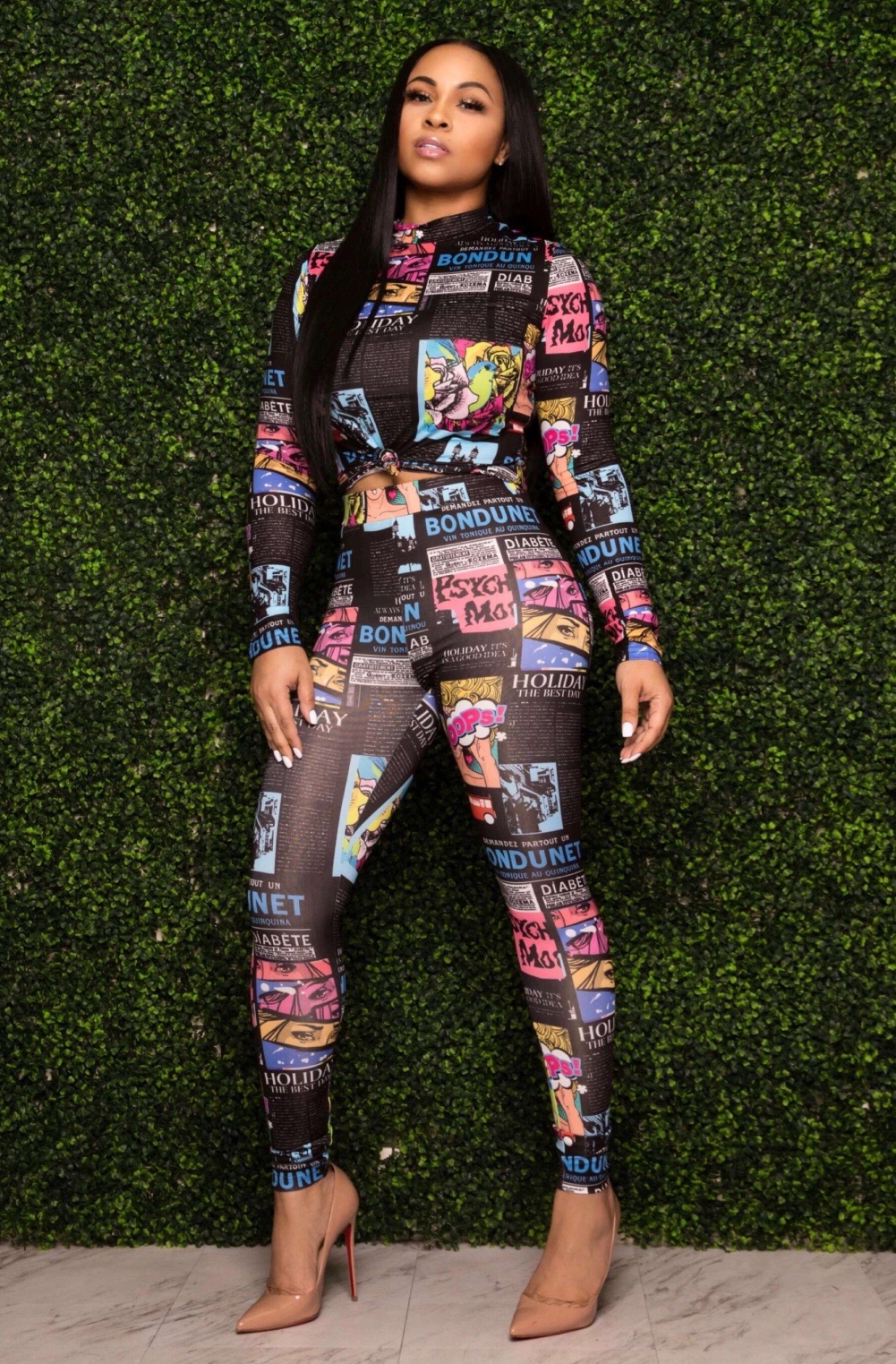 Falls Print Two Piece Bodycon Pants Set