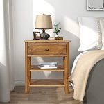 Rustic Wood 3-Tier Nightstand w/ Storage Shelf & Drawer for Bedroom&Living Room
