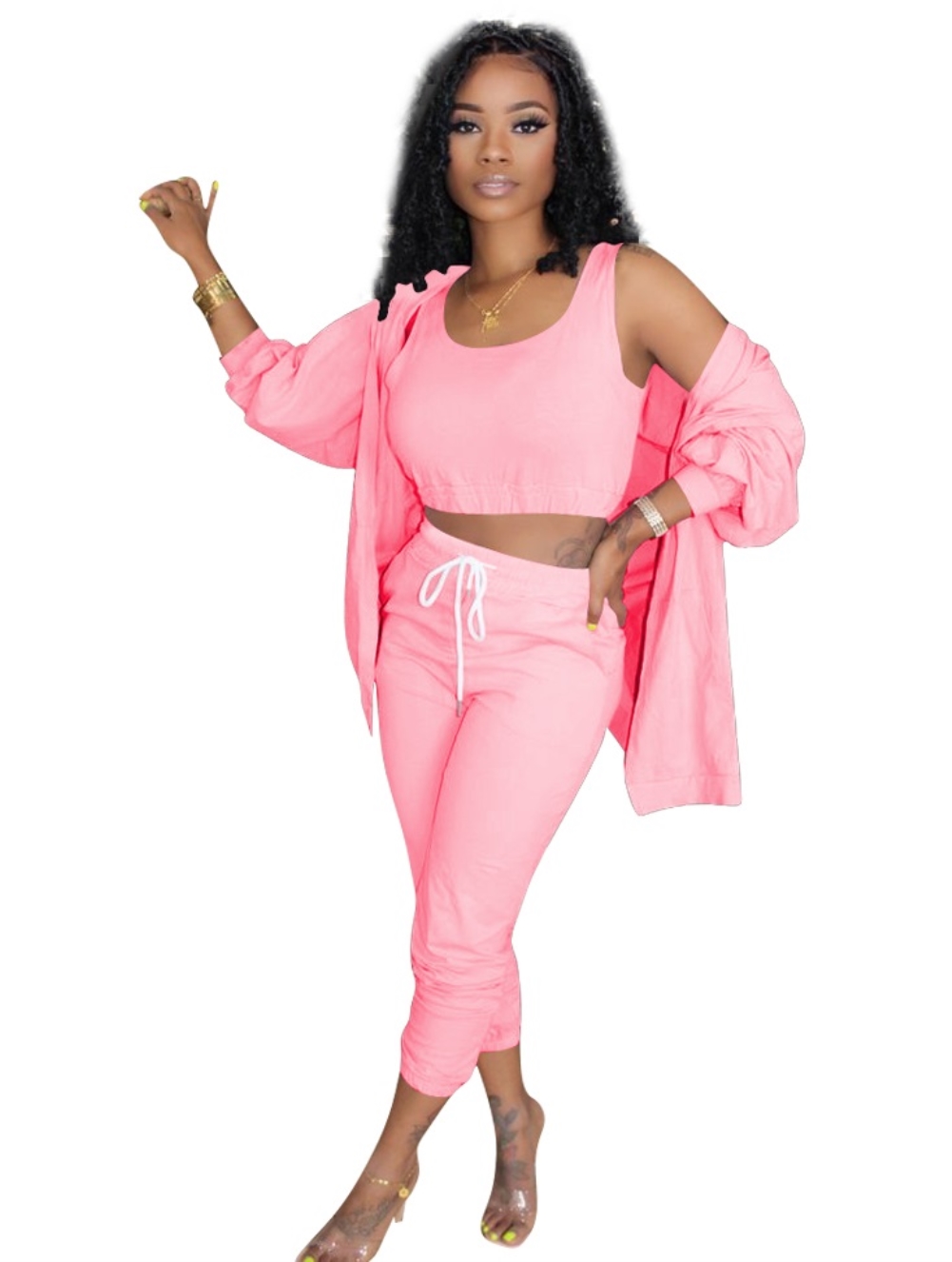 Autumn 3PC Plain Pants Set with Matching Cardigans