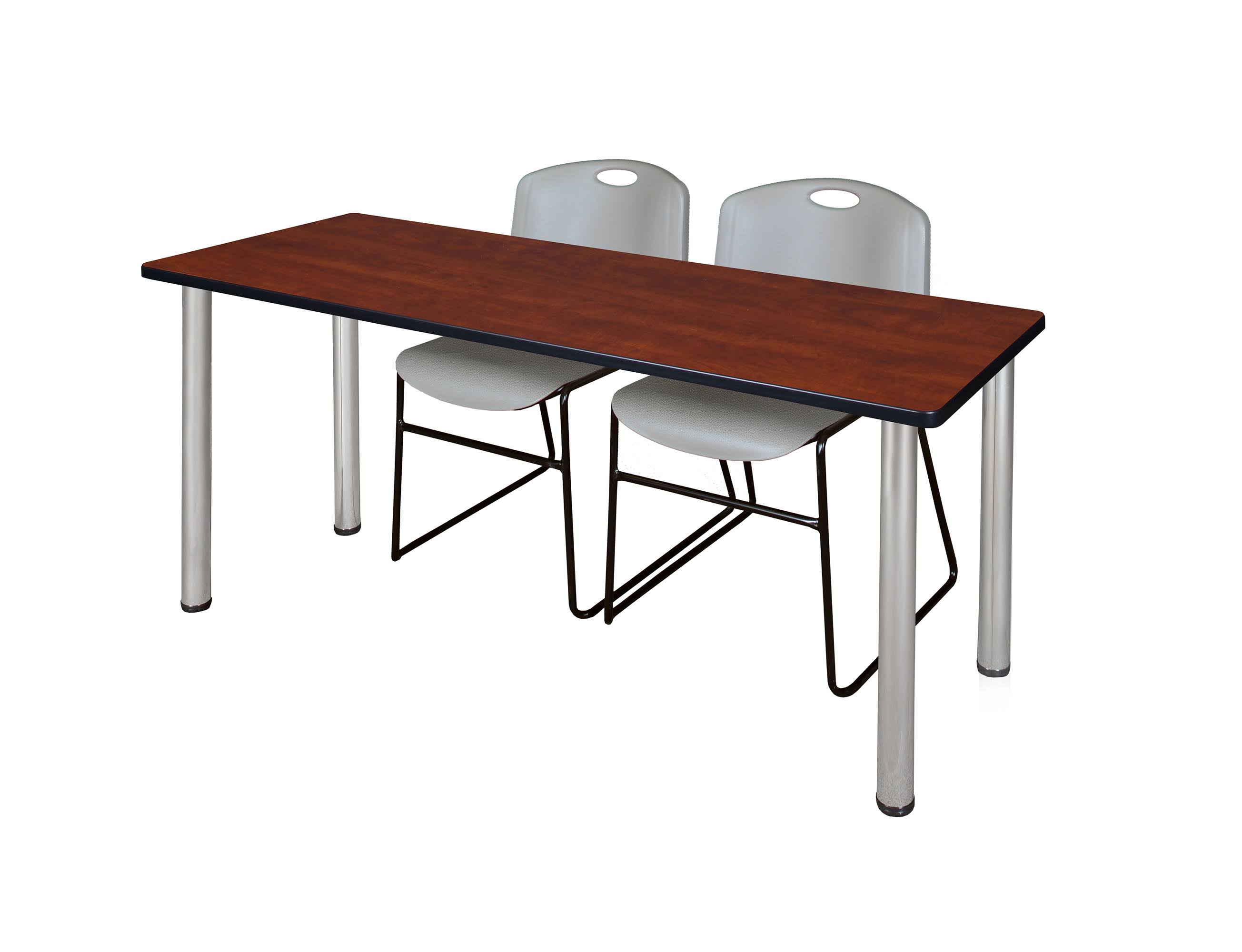 Regency MT6024MWBPCM44GY 60 x 24 in. Kee Training Table - Mocha Walnut Chrome 2 Zeng Stack Chairs - Grey