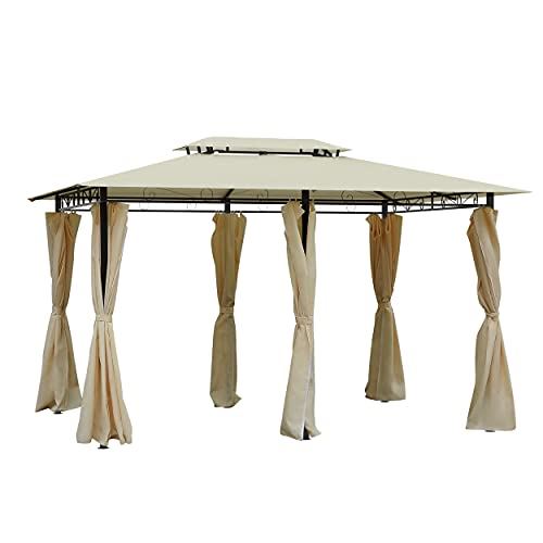 Outsunny 10′ x 13′ Outdoor Soft Top Pergola Gazebo with Curtains, 2-Tier Steel Frame Gazebo for Patio, Cream White
