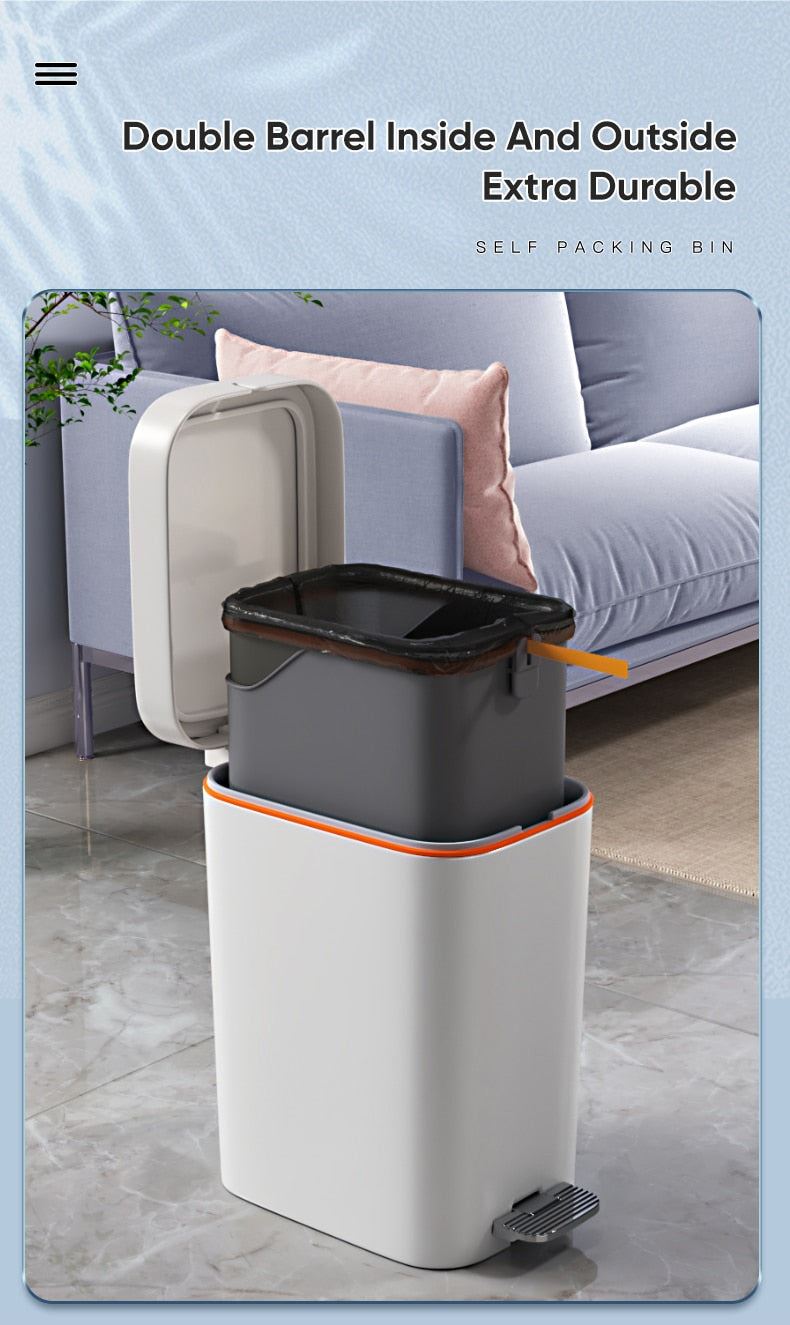 Trash Can Household Automatic Packing Tube With Cover Pedal Light Luxury Living Room Large Toilet Bathroom Kitchen