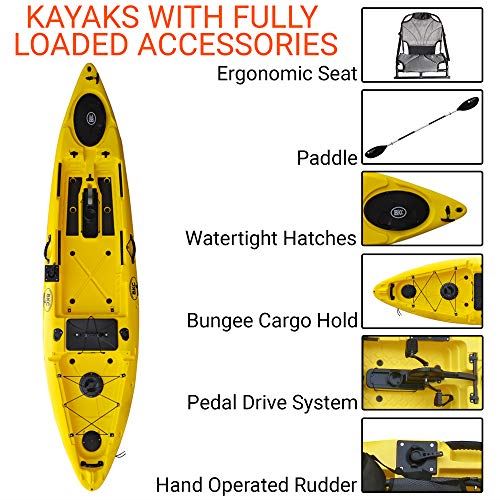 BKC PK12 Angler 12�� Solo Sit-On-Top Fishing Kayak, Propeller-Drive w/Instant Reverse