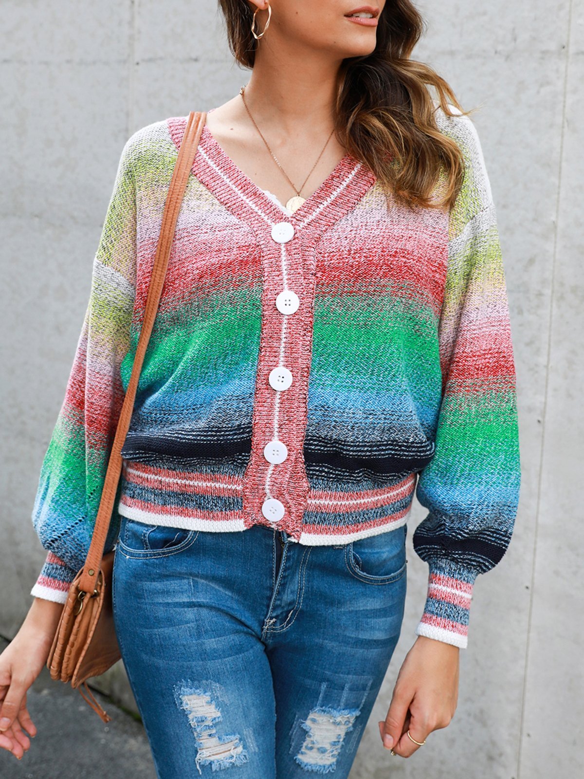 Ombre/tie-Dye Casual Shift Long Sleeve Outerwear