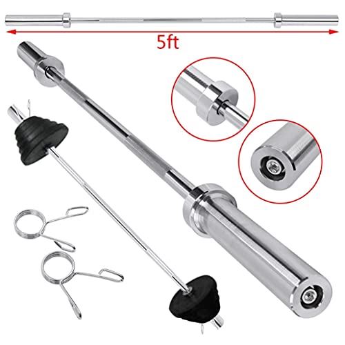 Olympic Straight Barbell Bar, Weightlifting Bar w/ Two Circlips, Q235 Steel Straight Weightlifting Barbell Bar w/360° Rotating Sleeve.