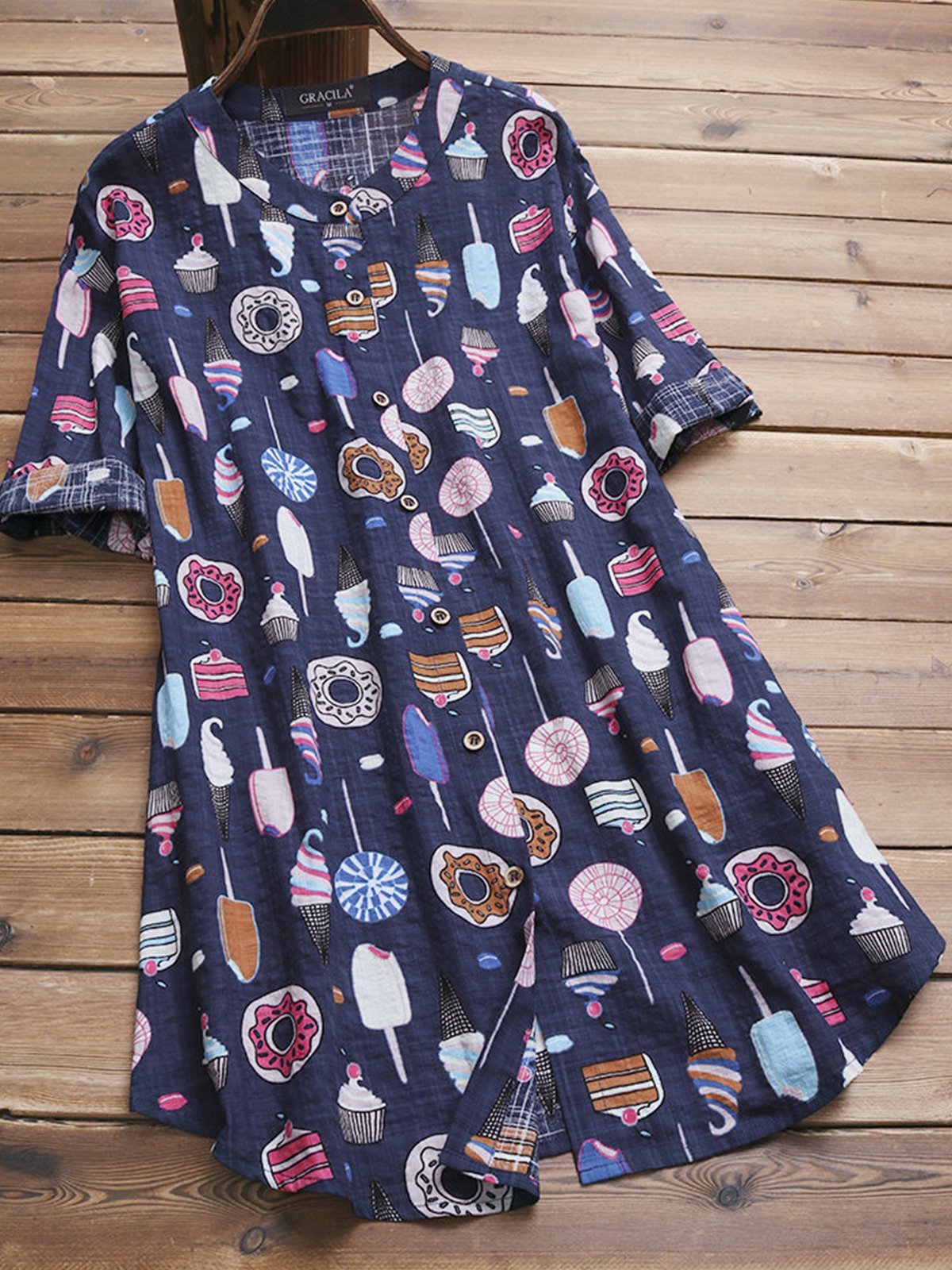 Short Sleeve Printed Cotton-Blend Shirts & Tops