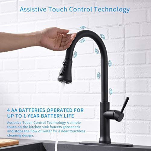 Touch Pull Down Single Handle Kitchen Sink Faucet with Hole Cover