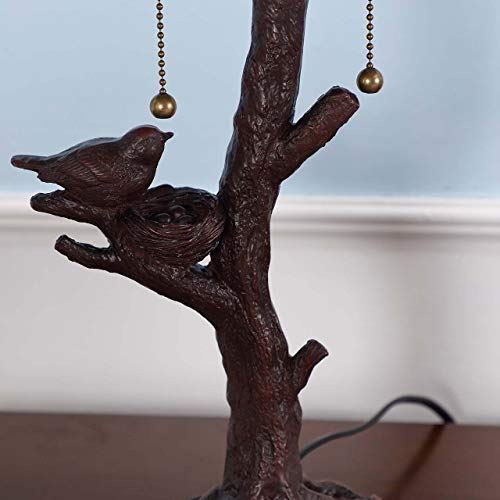 Table Lamp with 14 inches Wide Lampshade and Bird Nest Tree Trunk Base