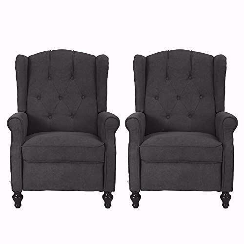 Recliner Chair w/ Massage and Heating w/ Wooden Legs and Wingback/2, Dark Gray