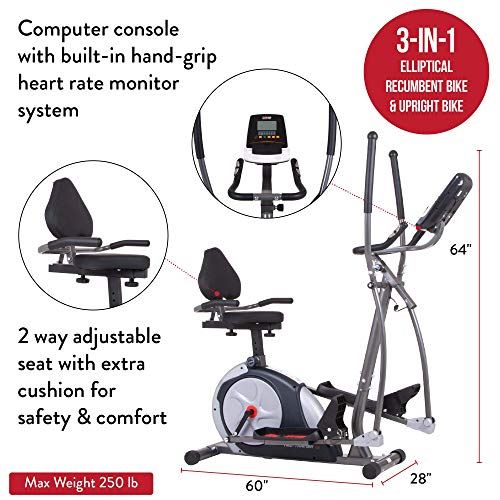 Body Champ 3-in-1 Home Gym, Upright Exercise Bike, Elliptical Machine & Recumbent Bike