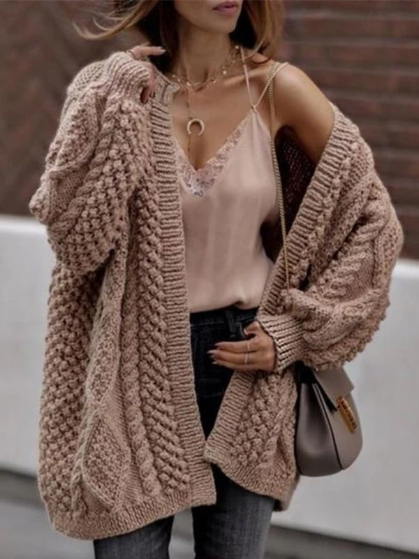 Casual Loose Knit Twist Cardigan Coat