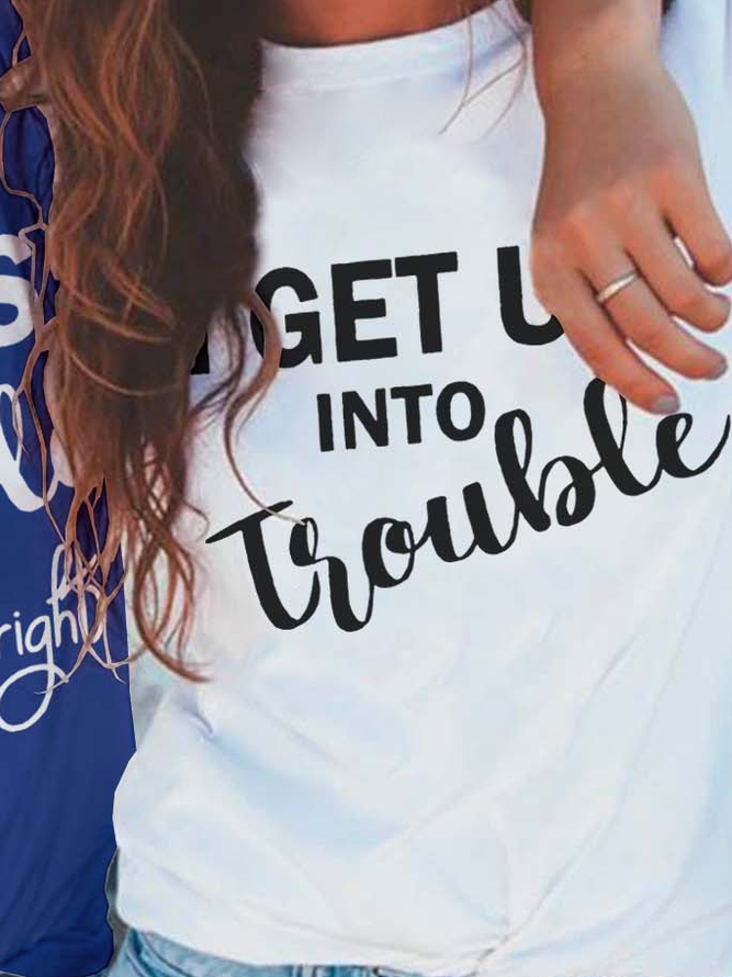 I Get Us Into Trouble I Get Us Out Of Trouble Funny Cotton Blends Crew Neck Best Friends Shirts & Tops