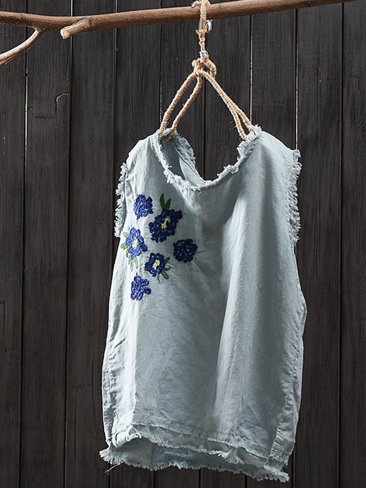 Women Casual Embroidery Tops Tunic Tank Vest