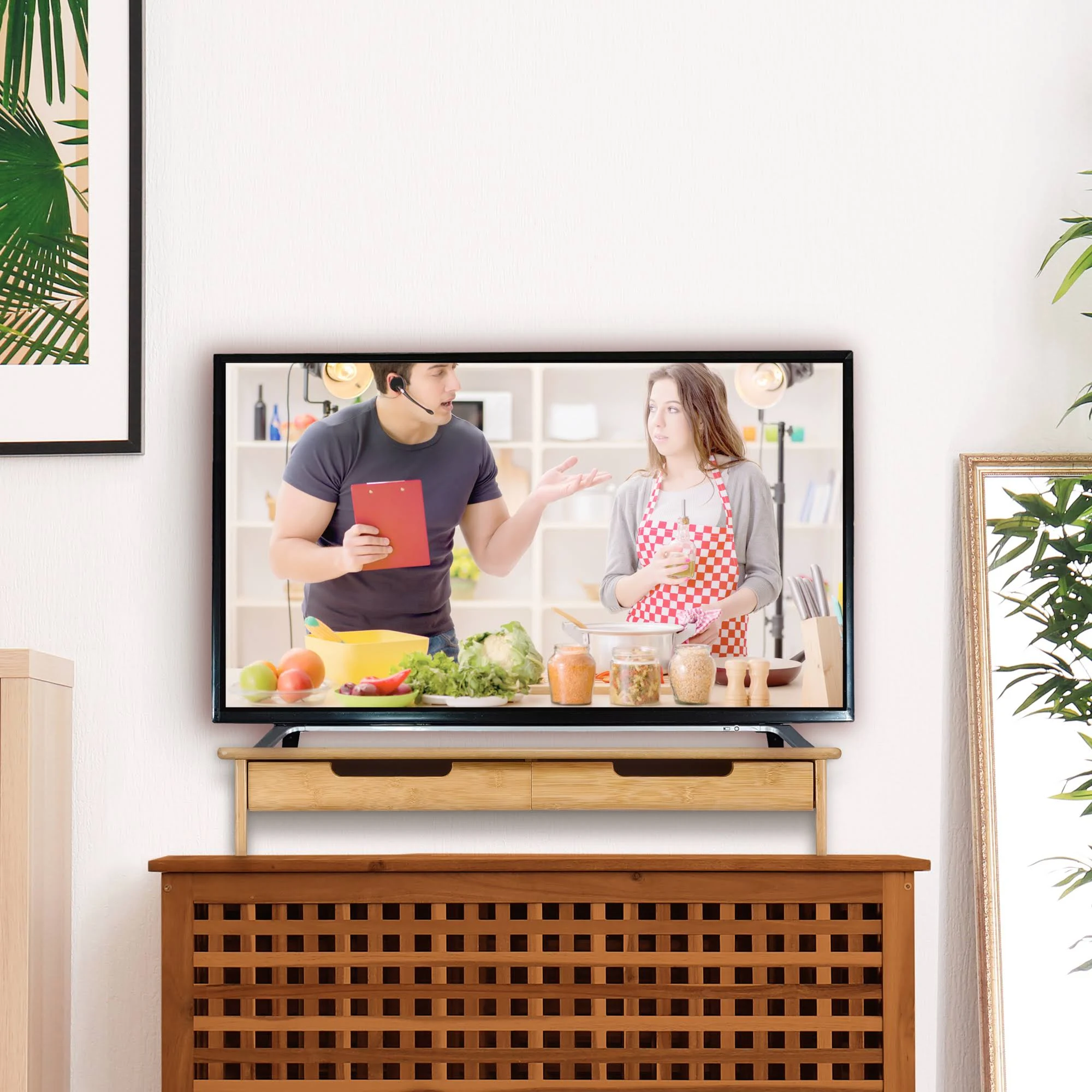 Prosumer&s Choice Bamboo TV/Monitor Stand and Riser with Dual Pull-Out Drawers