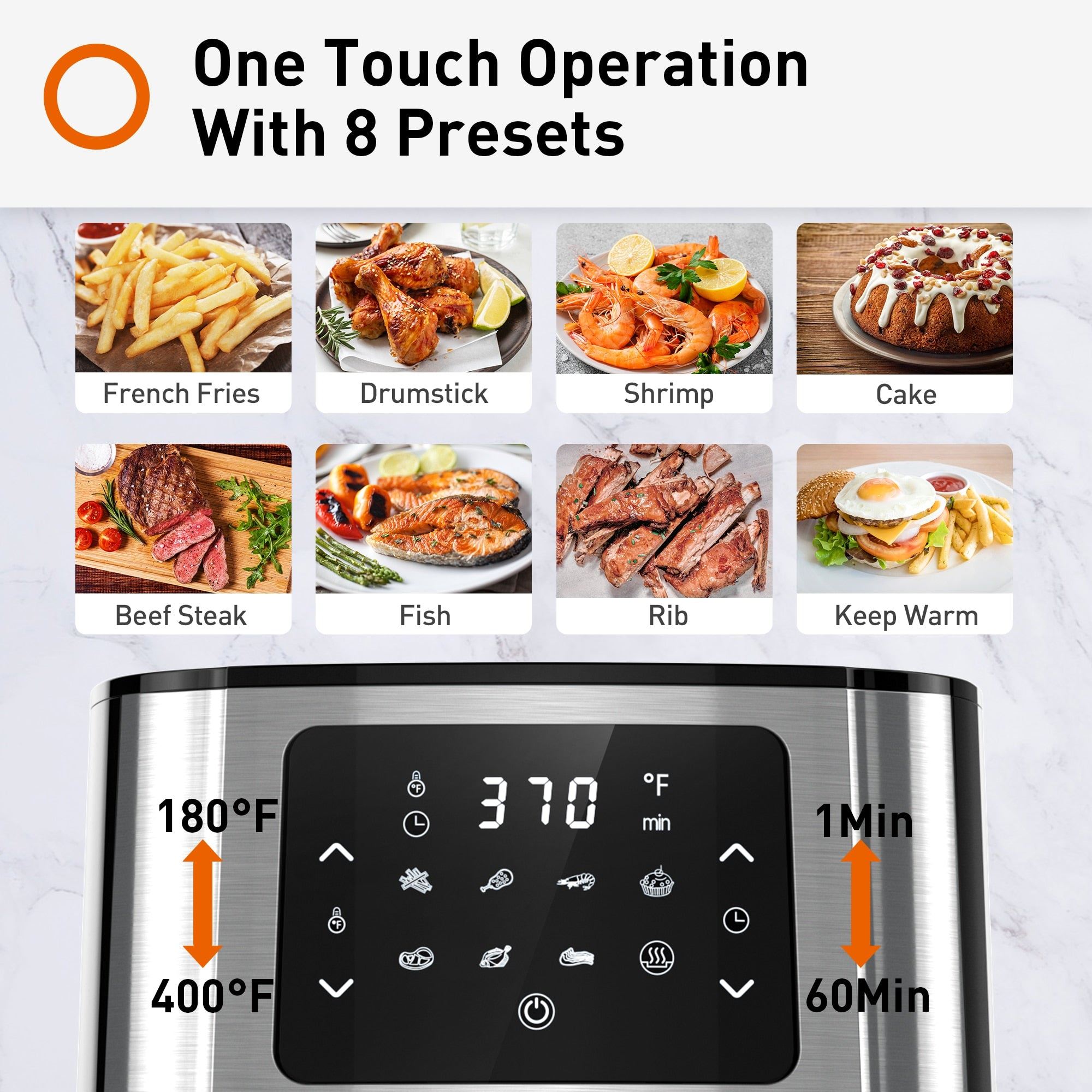 5.8Qt Big Capacity Air Fryer Toaster Oven, 8 Presets with AirFryer Cookbook, 1400W, LED Digital Screen,