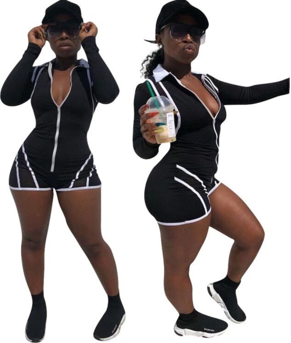 Sports Zipper Up Long Sleeve Bodycon Rompers