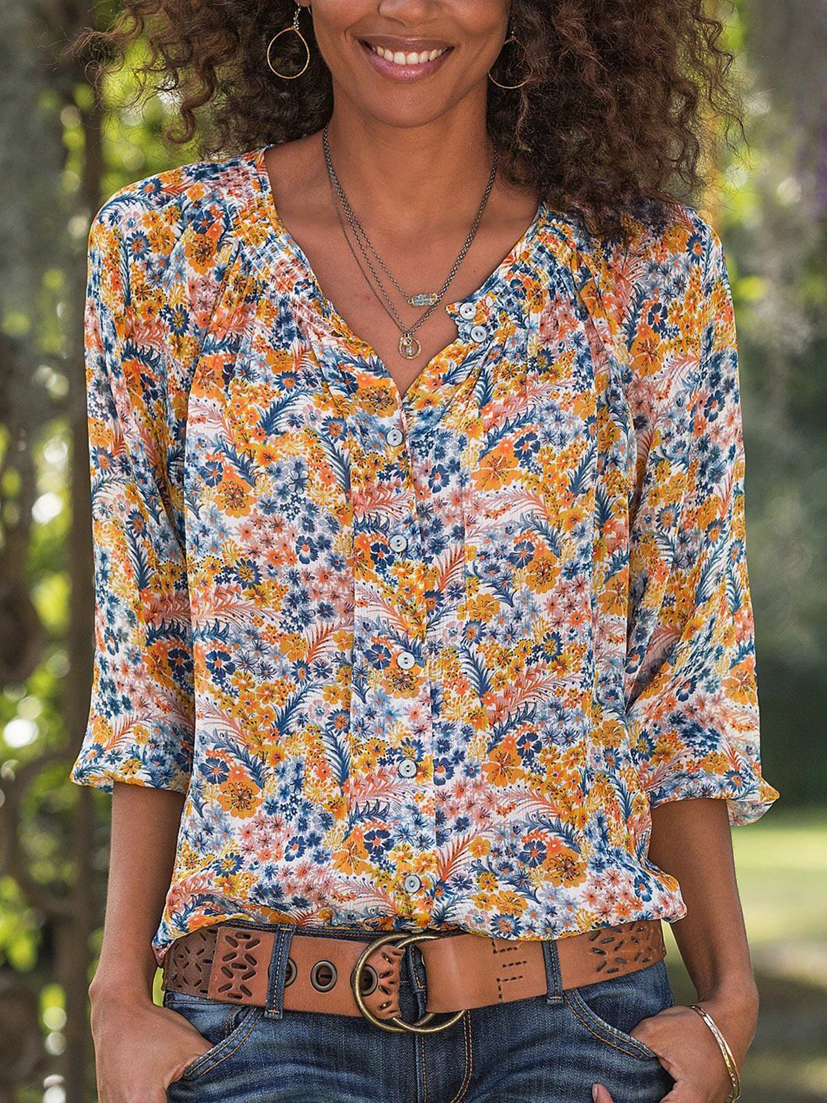 Yellow Long Sleeve Chiffon V Neck Shirts & Tops