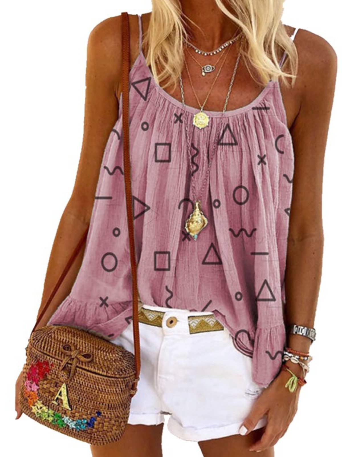 Sleeveless Geometric Shirts & Tops