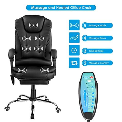 High Back Reclining Massage Office Chair with Footrest and Height Adjustable