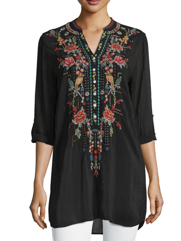 Long Sleeve V Neck Cotton-Blend Shirts & Tops