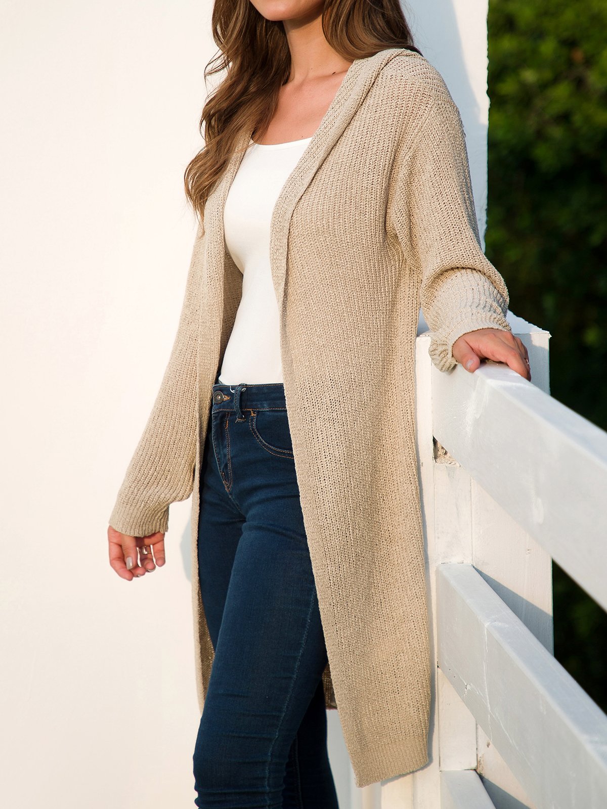 Long Sleeve Simple Hooded Shift Cardigan