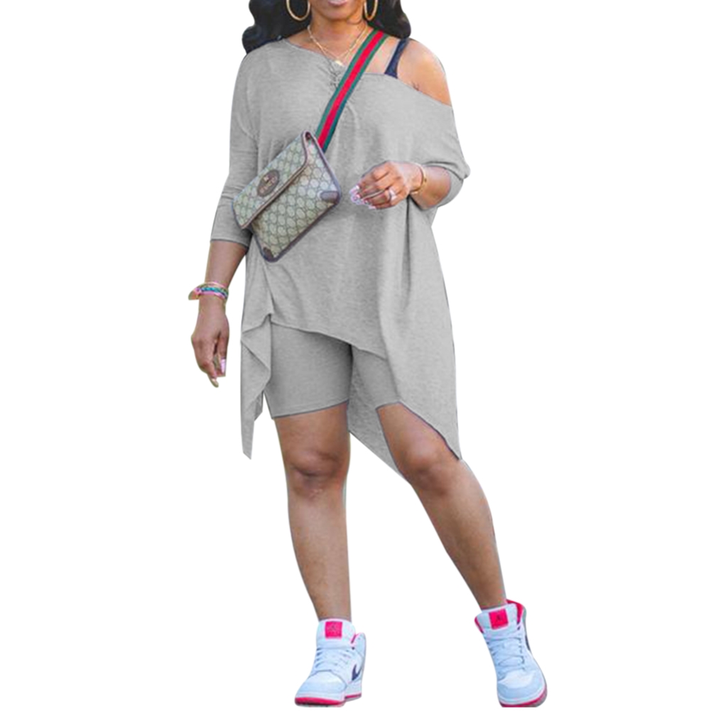 Plus Size Solid Color Two Piece Shorts Set