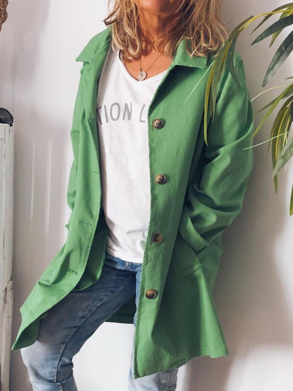 Plus Size Casual Solid Pockets Long Sleeve Outerwear