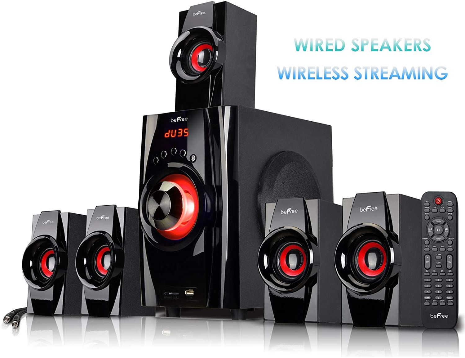 Befree Sound 5.1 Channel Surround Sound Bluetooth Speaker System- Red