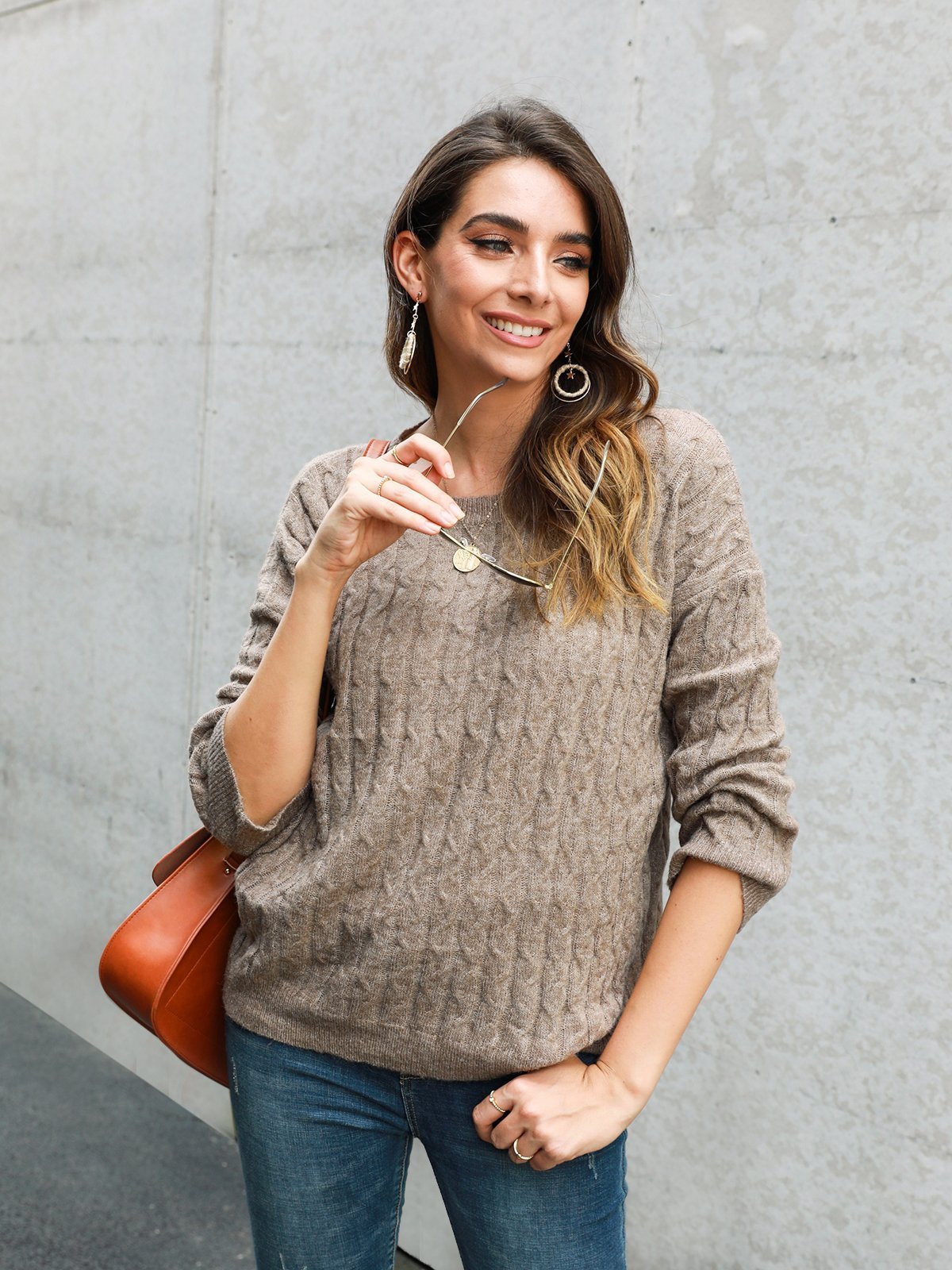 Sweet Crew Neck Knitted Knitted Sweater