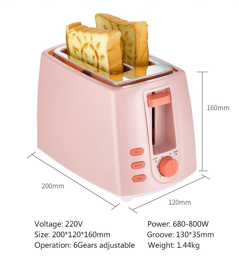 Electric Toaster Household Automatic Bread Baking Maker Breakfast Machine Toast Sandwich Grill Oven 2 Slice