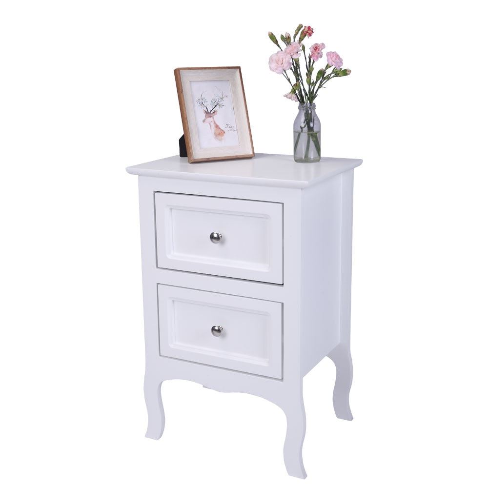 Bedside Table Two-Tier Drawer Nightstand Side End Table Cabinet