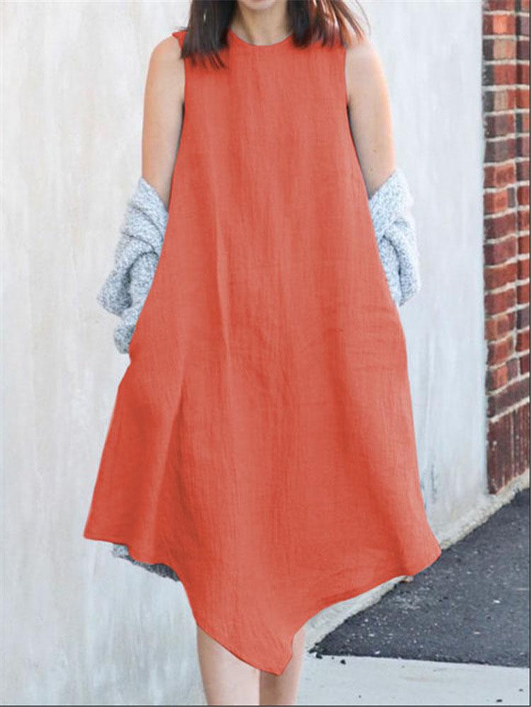 Crew Neck Women Dresses A-Line Daily Casual Solid Dresses