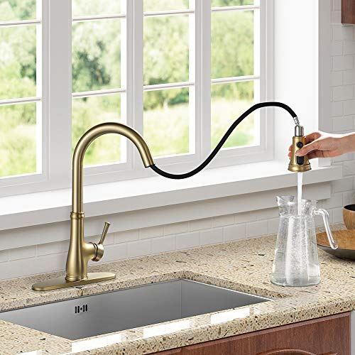Brushed Gold Copper Single Handle 1 Hole Pull Down Kitchen Faucet