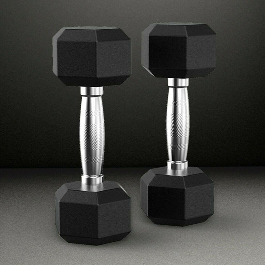 10Pair Rubber Dumbbells 5-50 lb with Dumbbells Rack Hexagonal Home Gym Equipment