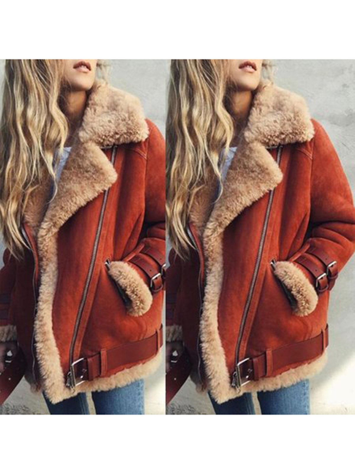 Long Sleeve Lapel Casual Solid Faux Fur Jackets for Women