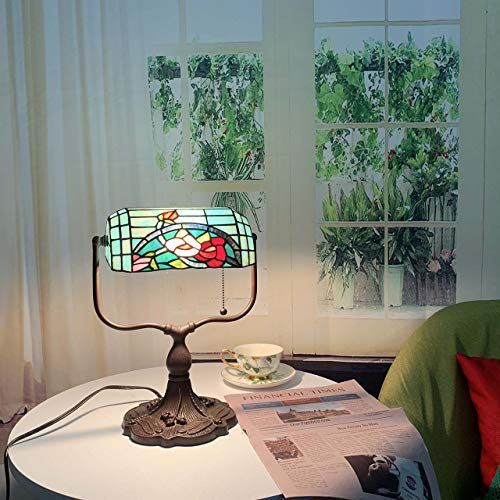 L10760 Rose Flower Tiffany Style Stained Glass Banker Desk Lamp/ 9���W x 15���H