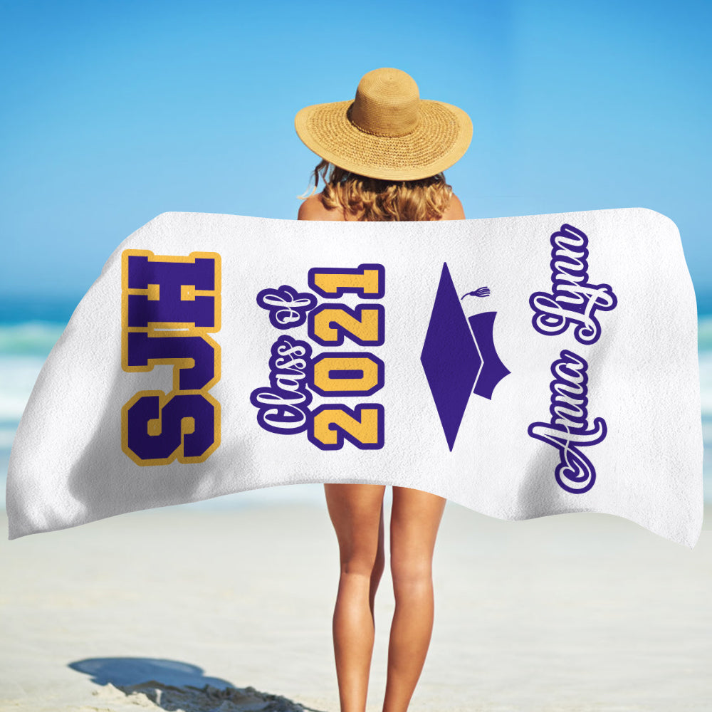 Class Of 2021 Personalized Name Graduation Beach Towel VII