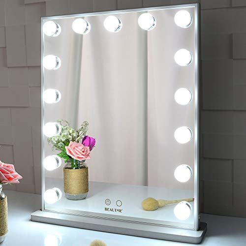 Vanity Mirror with Lights,Bedroom Lighted Standing Tabletop Mirror,LED Cosmetic