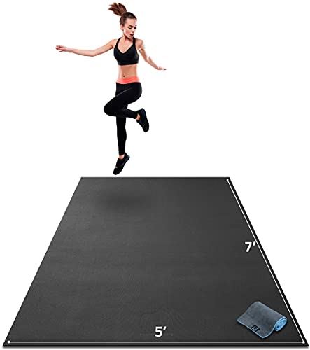 Premium Extra Large Exercise Mat – 7′ x 5′ x 1/4′′ Ultra Durable, Non-Slip, Workout Mats for Home Gym Flooring- Black