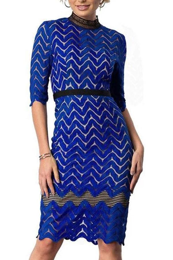 Elegant Round Neck Slim Lace Bodycon Dress