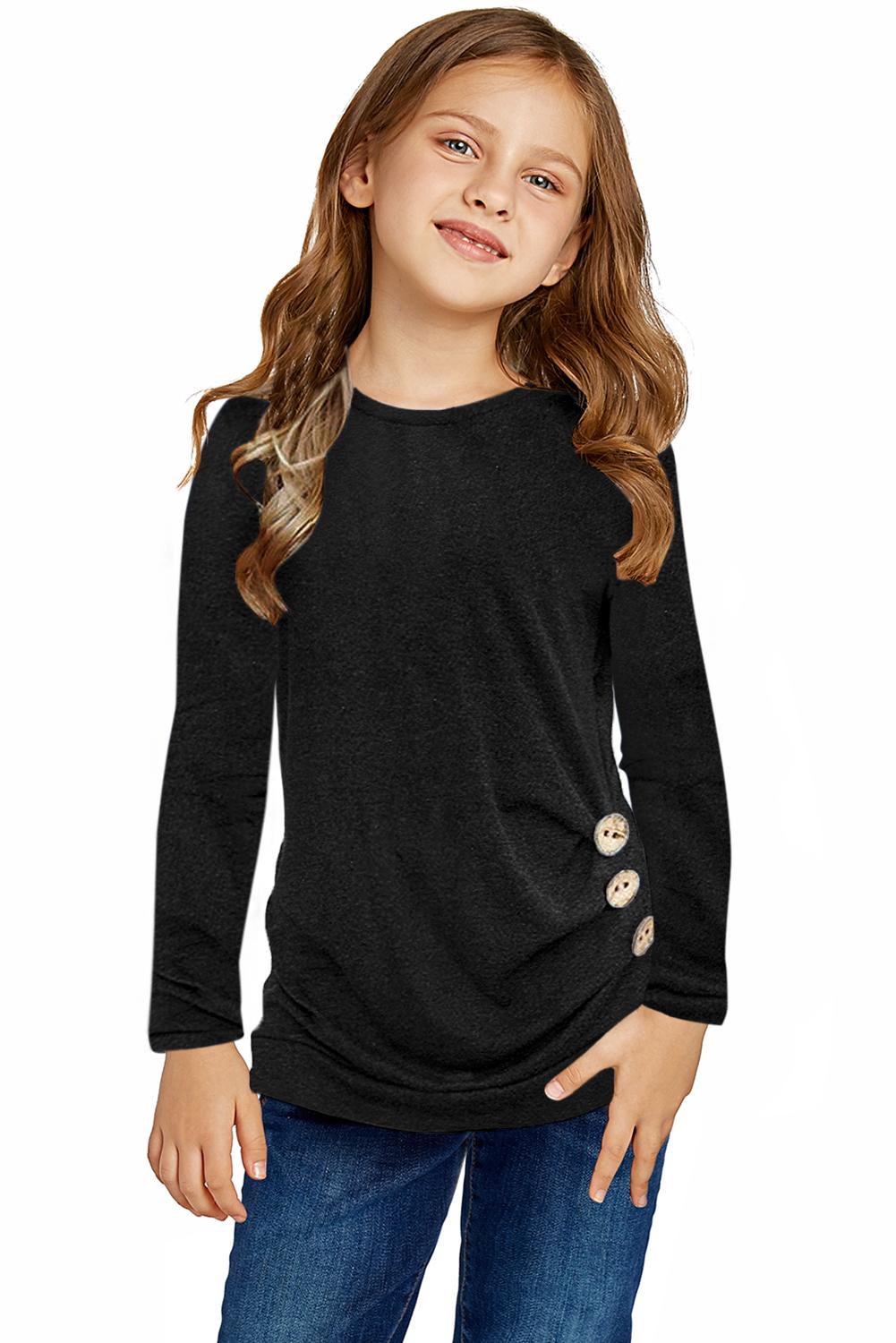 Black Little Girls Long Sleeve Buttoned Side Top