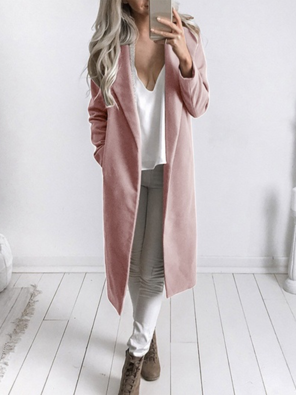 Cotton Shawl Collar Long Sleeve Solid Coats