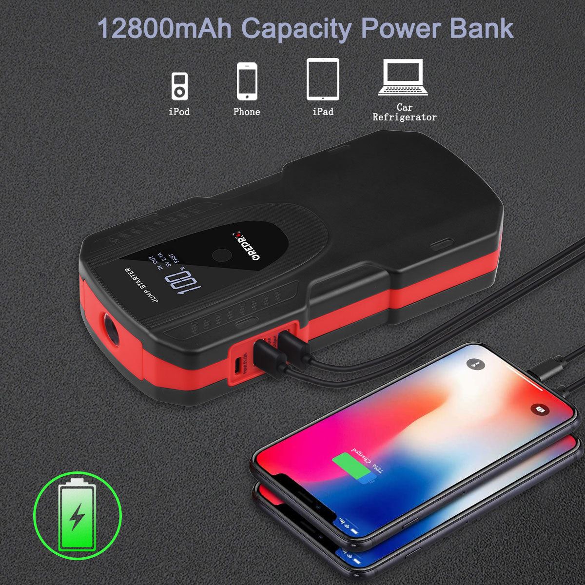 Car Starter Auto Power Bank Jump Starter 1000A Car Buster 12V Vehicle Emergency Battery Auto Booster Battery Powerful LED Light