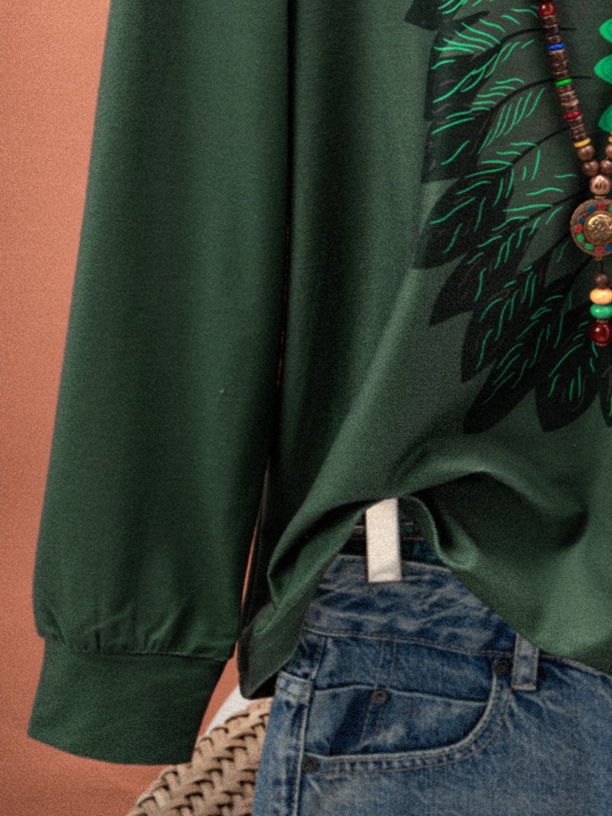 Round Neck Cotton-Blend Long Sleeve Color-Block Shirts & Tops