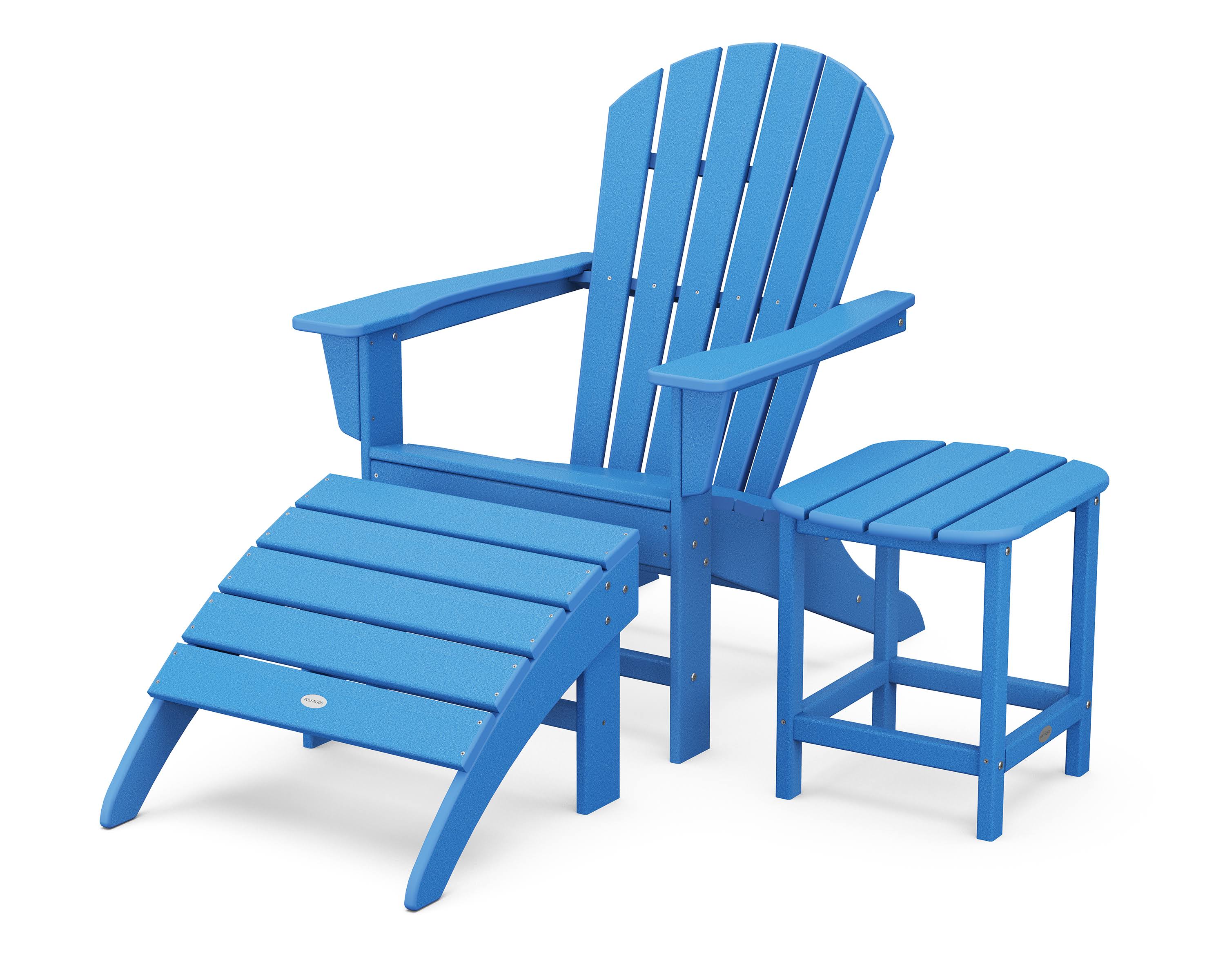 POLYWOOD South Beach Adirondack Chair 3-Piece Set in Pacific Blue