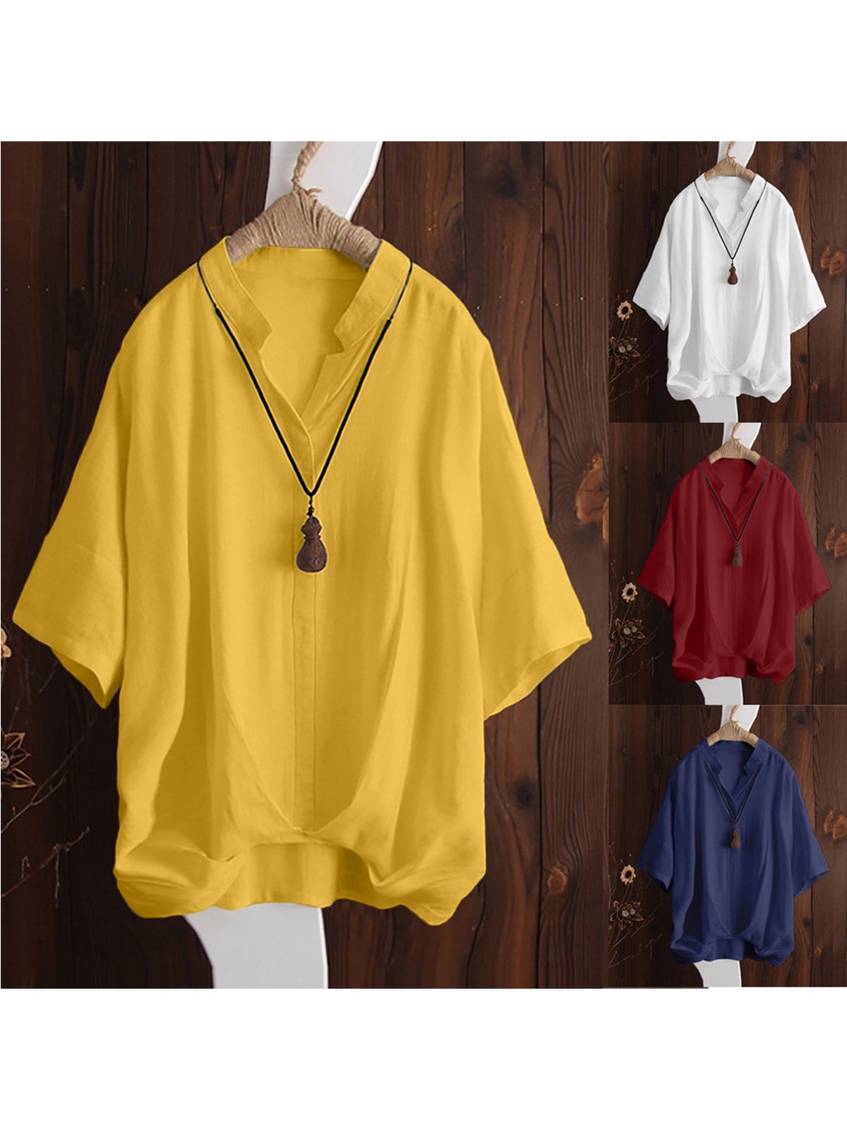 Solid Cotton-Blend Shirts & Tops