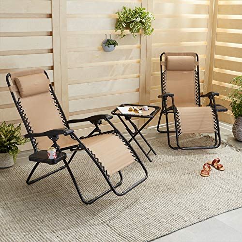 Zero Gravity Lounge Chair with Side Table – Set of 2, Beige
