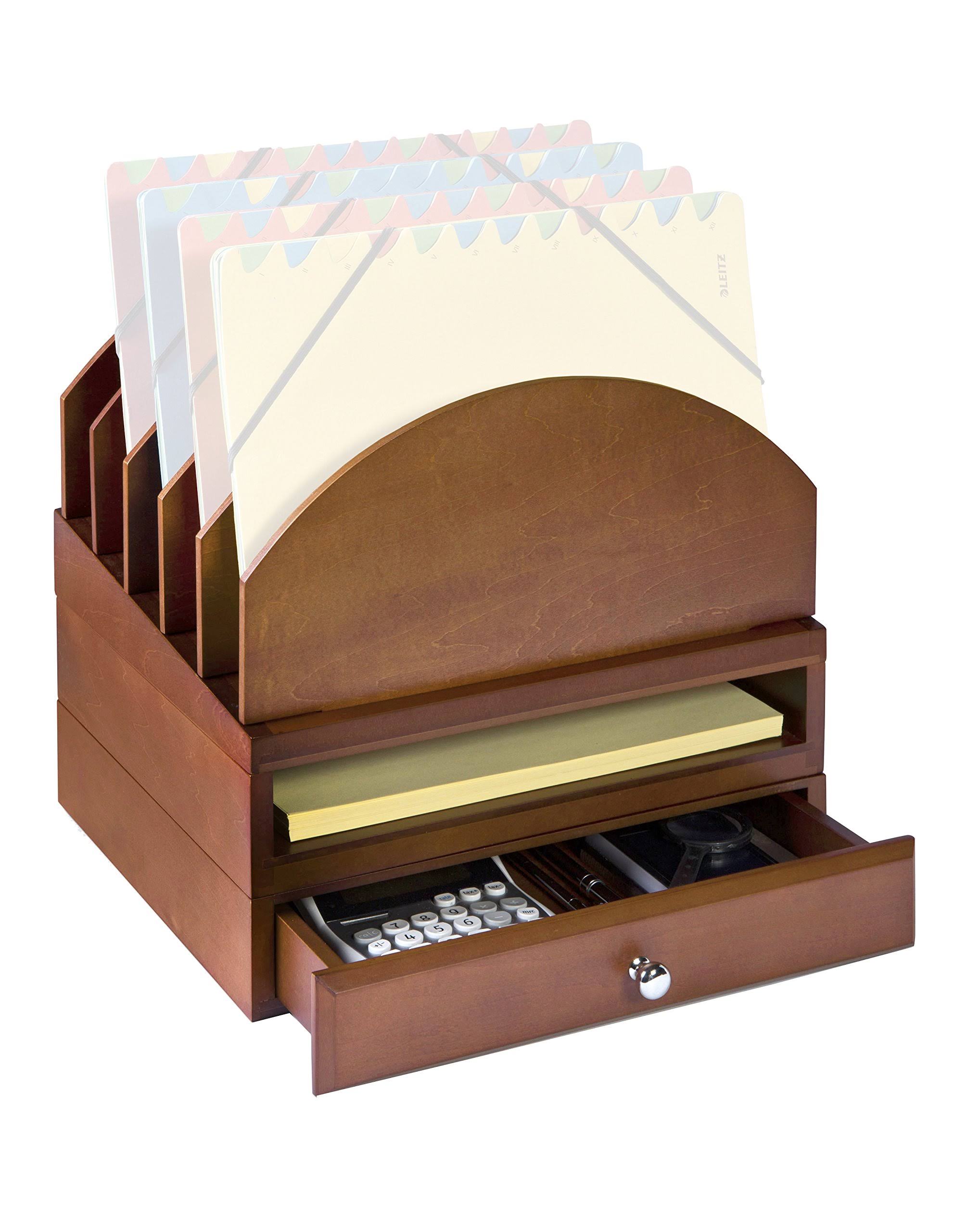 Bindertek Stacking Wood Desk Organizers Step Up File/Tray/Drawer Kit; Cherry